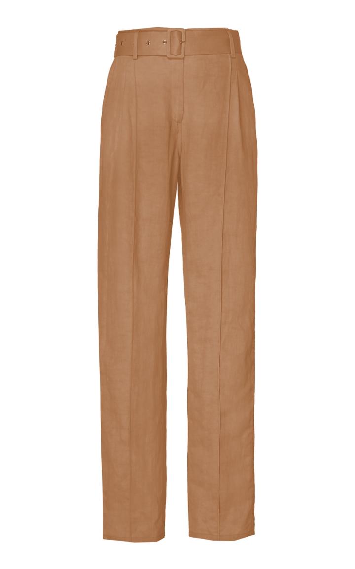 Sally Lapointe Belted Pleated Linen-blend Straight-leg Trousers