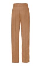 Sally Lapointe Belted Pleated Linen-blend Straight-leg Trousers