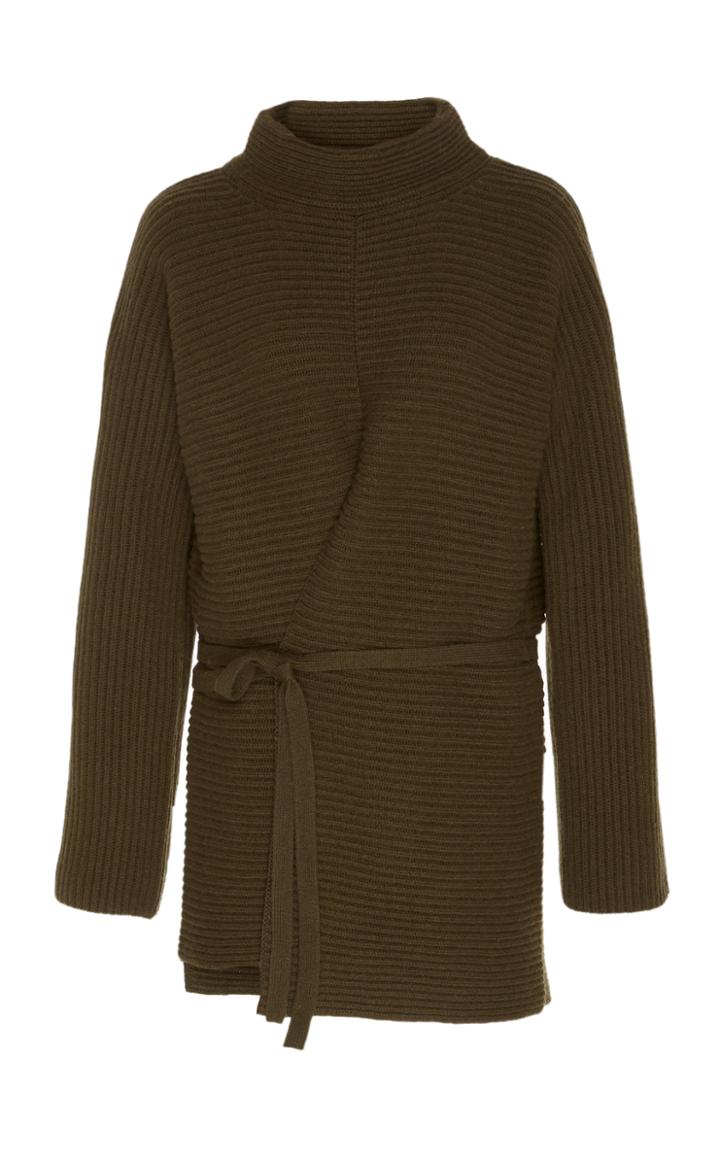 Vince Tied Ribbed Wool And Cashmere-blend Top