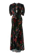 Paco Rabanne Floral-print Velvet Midi Dress