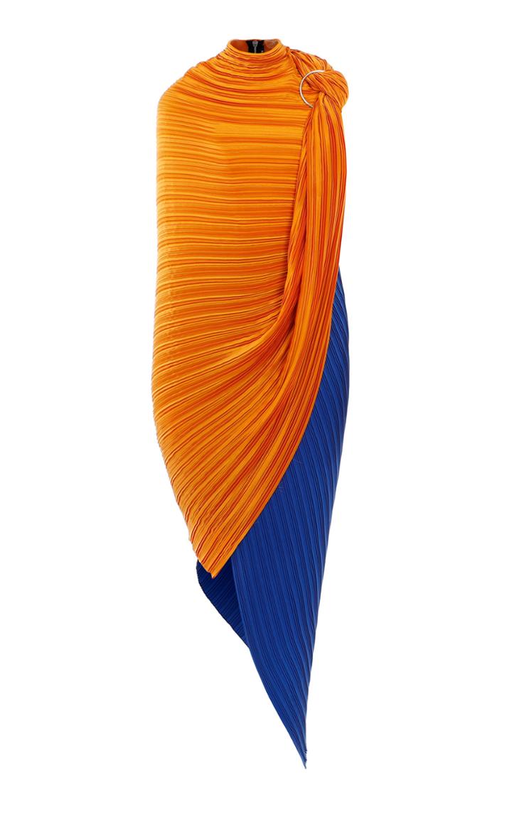 Moda Operandi Balmain Asymmetric Pleated Silk Crepe De Chine Dress Size: 36