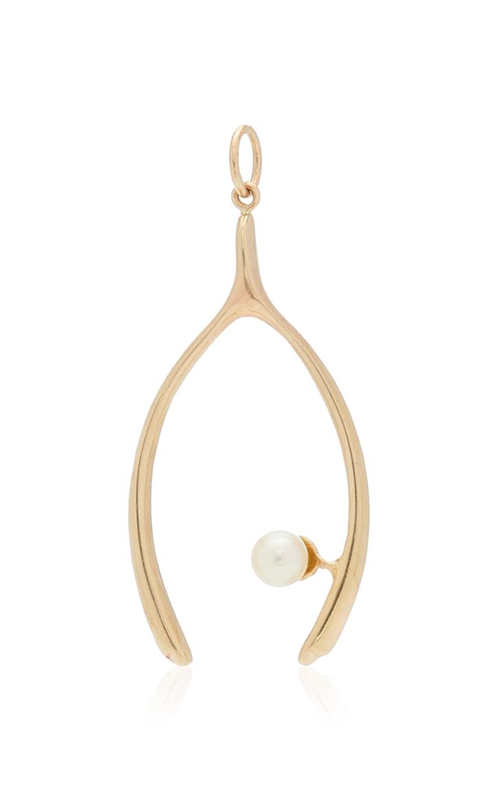 Moda Operandi Stephanie Windsor 15k Yellow Gold Victorian Wishbone And Pearl Charm