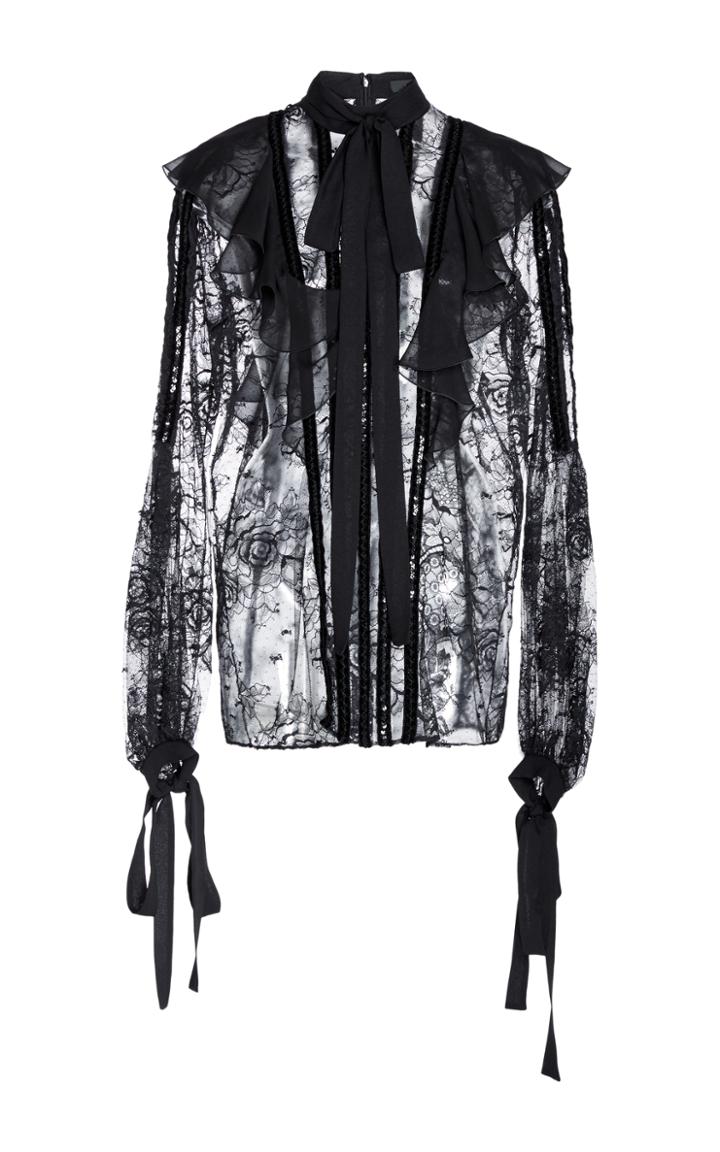 Elie Saab Lace Ruffled Long Sleeve Blouse