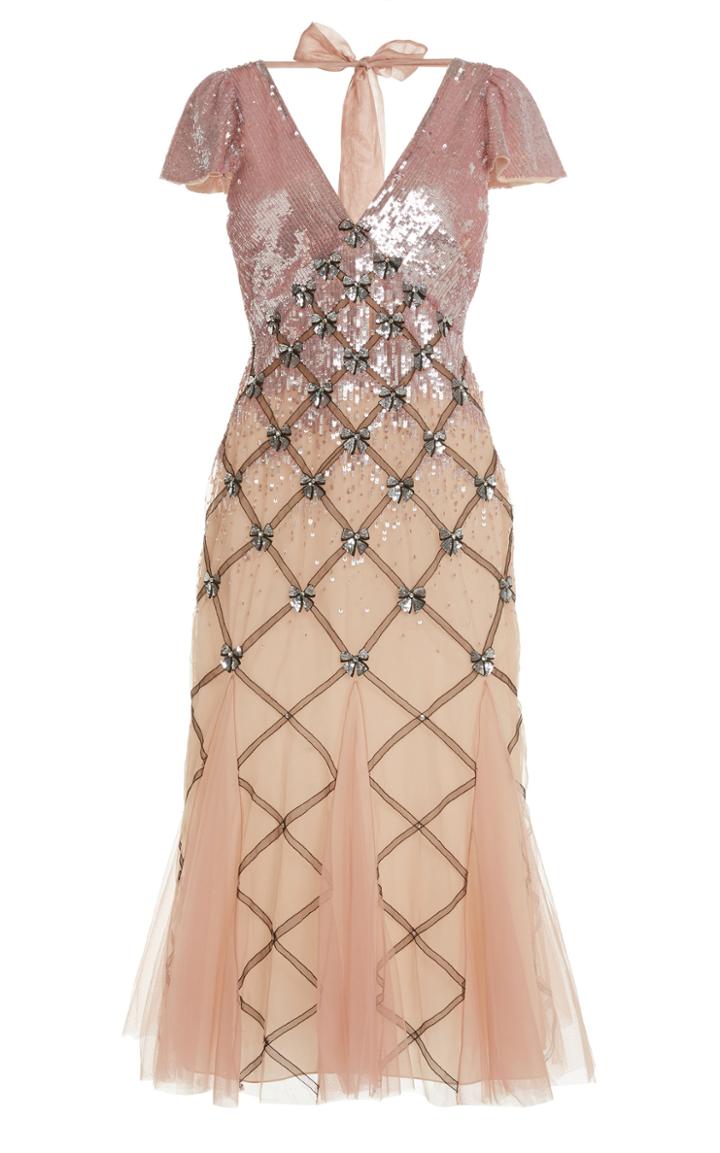 Moda Operandi Temperley London Bow Sequined Chiffon Midi Dress