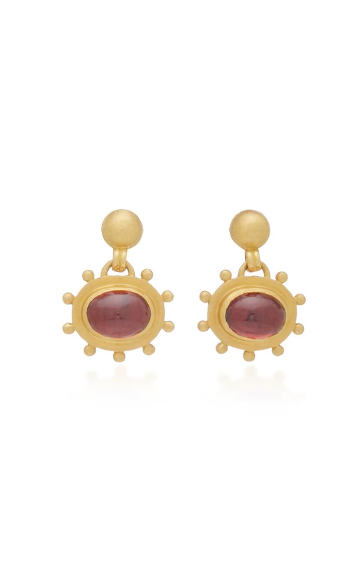 Prounis Large Granulated Garnet Bell Earrings