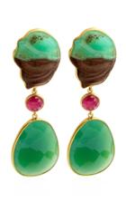 Bahina Chrysoprase, Ruby, Agathe 18k Yellow Gold Earrings
