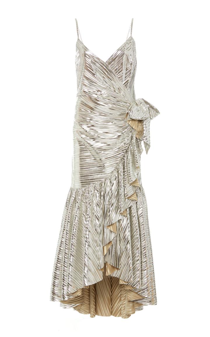 Rodarte Ruffled Wrap-effect Metallic Pliss Dress