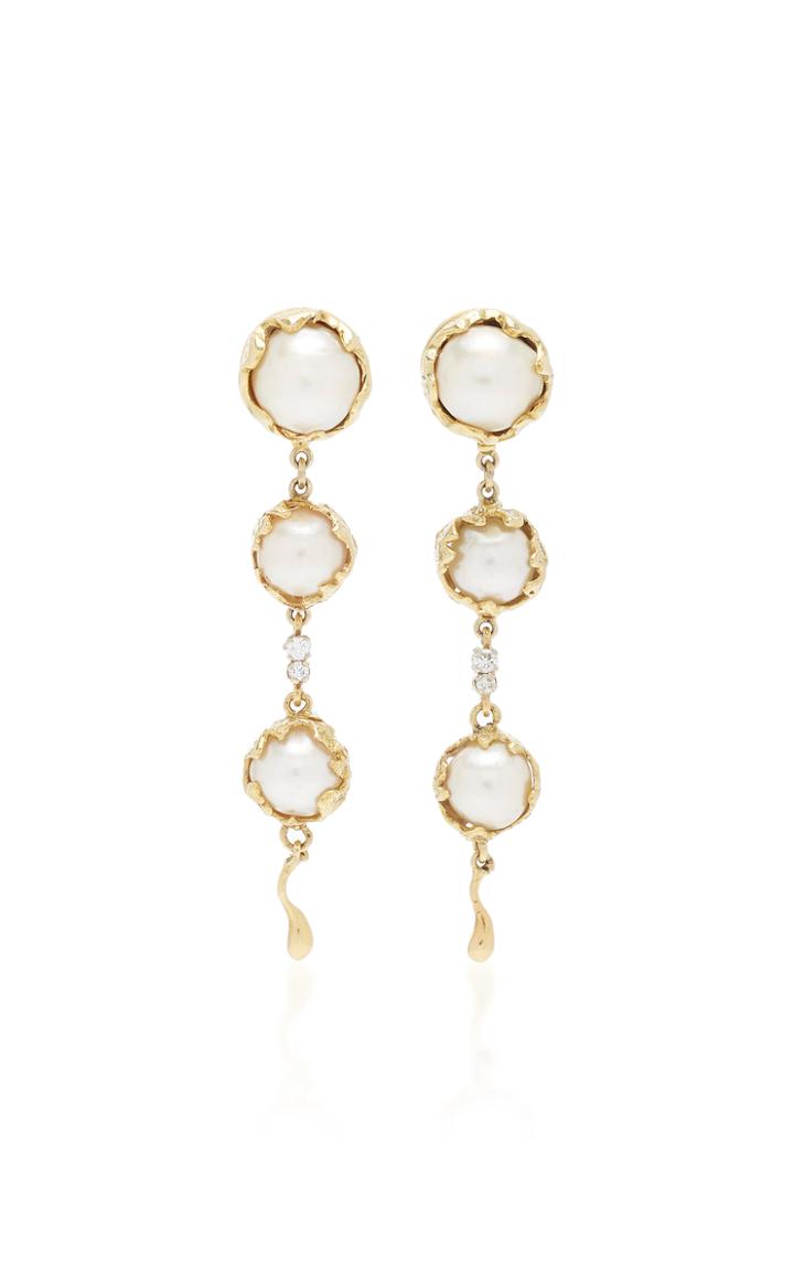 Mahnaz Collection Limited Edition 18k Gold Convertible Day/night Earrings With Pearls And Diamonds By Charles De Temple C. 1970