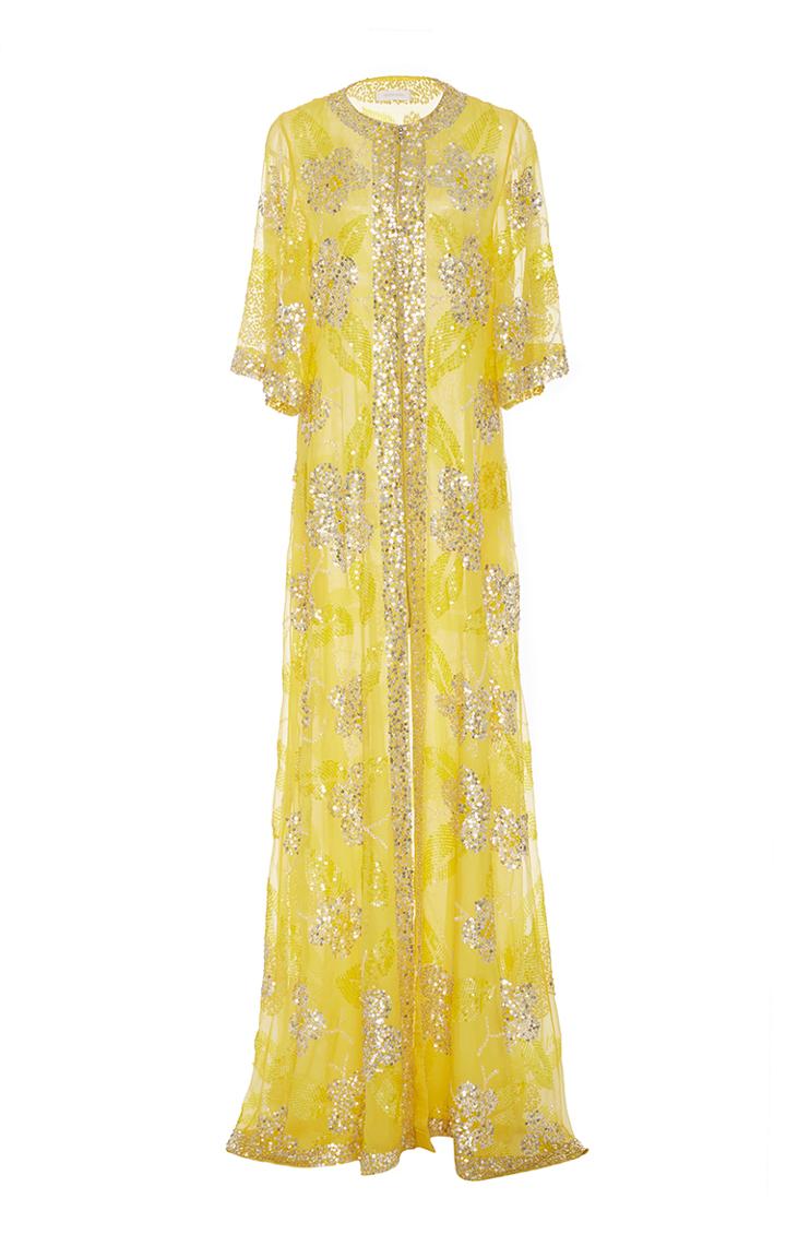 Naeem Khan Metallic Sequin Embellished Sheath Gown