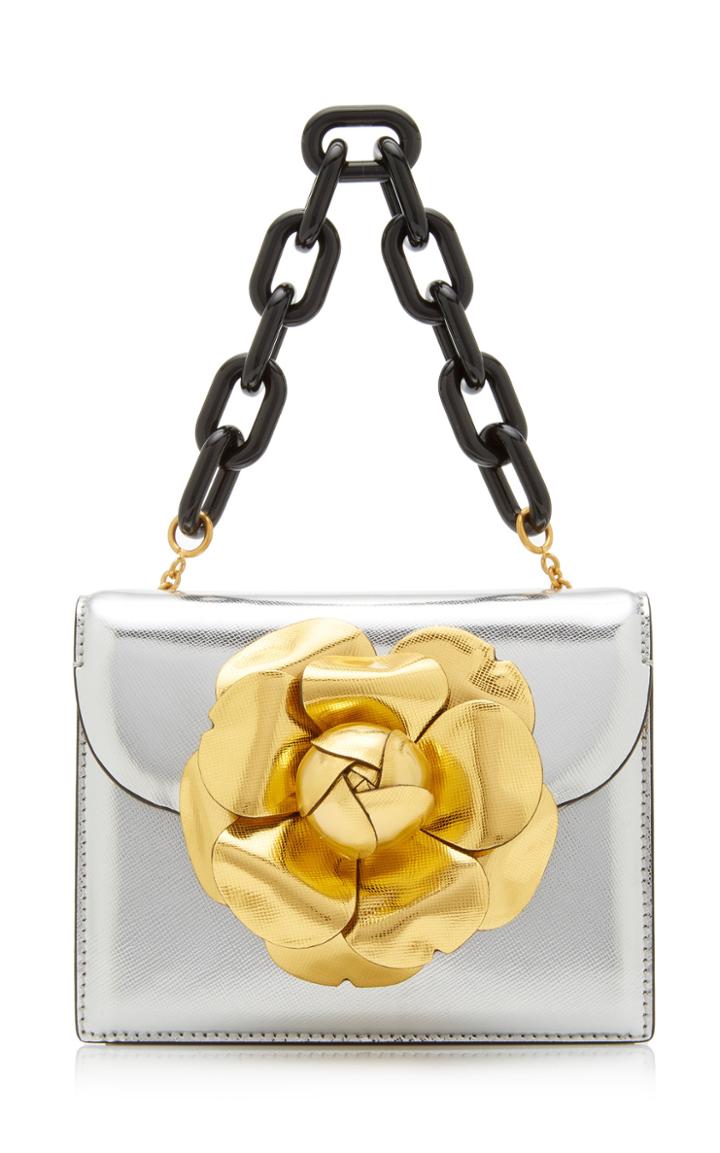 Oscar De La Renta Silver Saffiano Mini Tro Bag