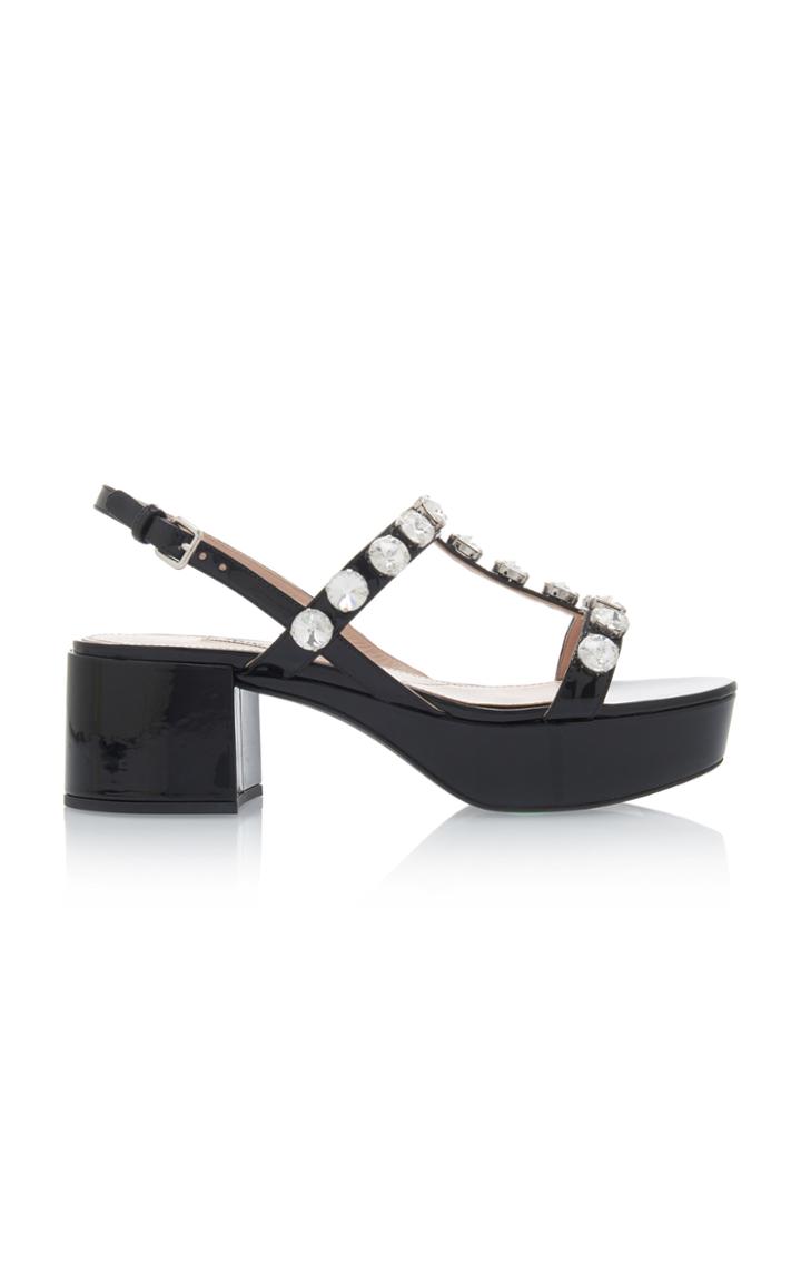 Miu Miu Embellished Patent Leather Platform Sandals