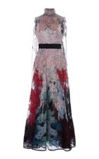 Hussein Bazaza High Neck Lace Cape Dress