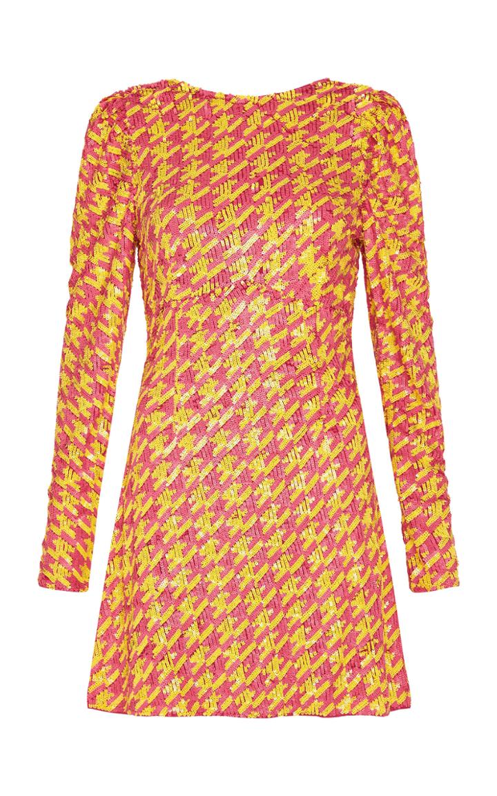 Rachel Gilbert Emory Herringbone-patterned Sequined Crepe Dress