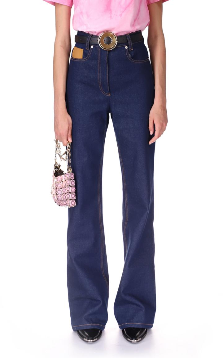 Moda Operandi Paco Rabanne Leather-detailed Raw Denim High-rise Straight-leg Jeans