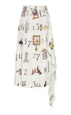 Monse Printed Numbers Pleated Silk Midi Skirt