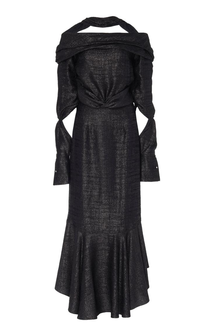 Hellessy Pat Spliced Off-shoulder Lam Maxi Dress