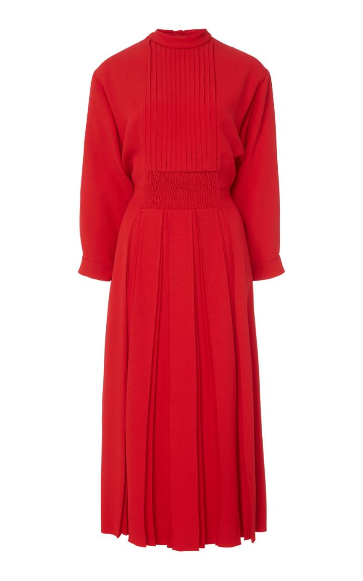 Prada Smocked Mock Neck Midi Dress