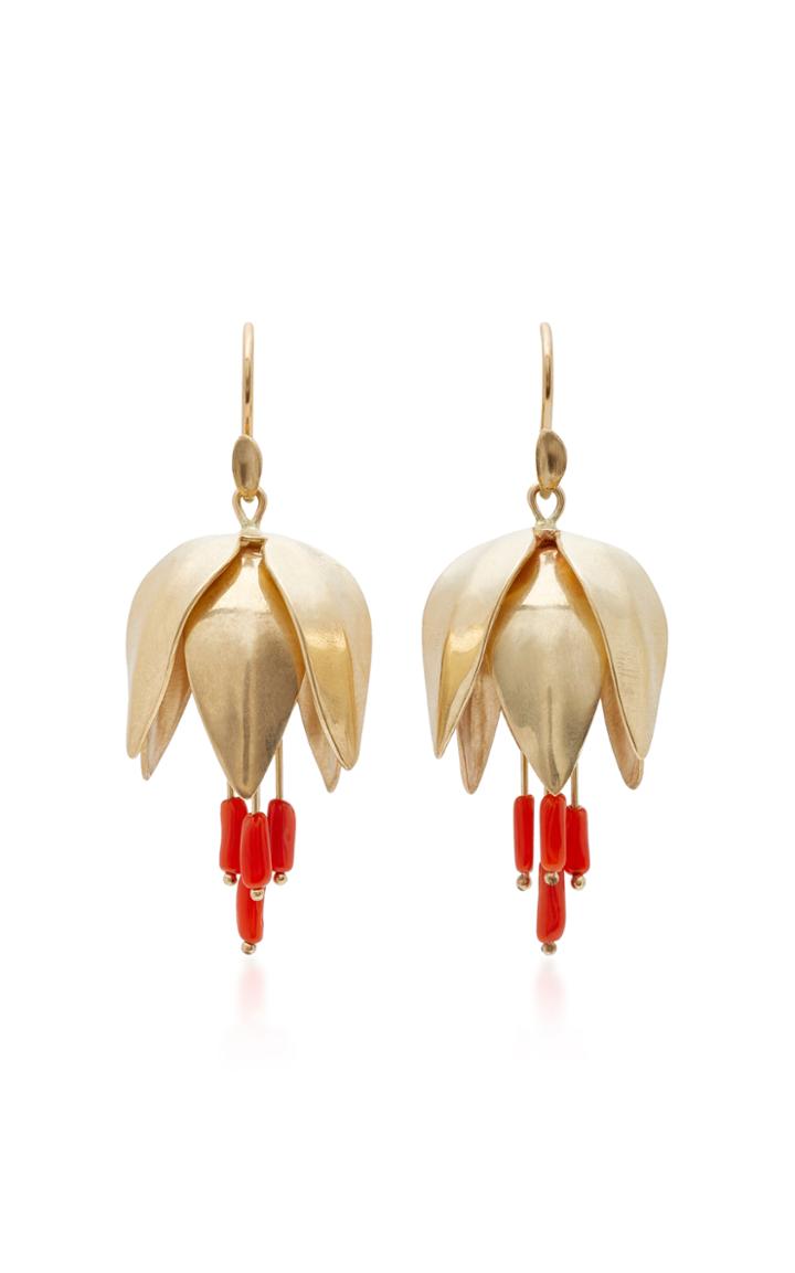 Annette Ferdinandsen Crown Imperial 18k Gold Red Coral Earrings