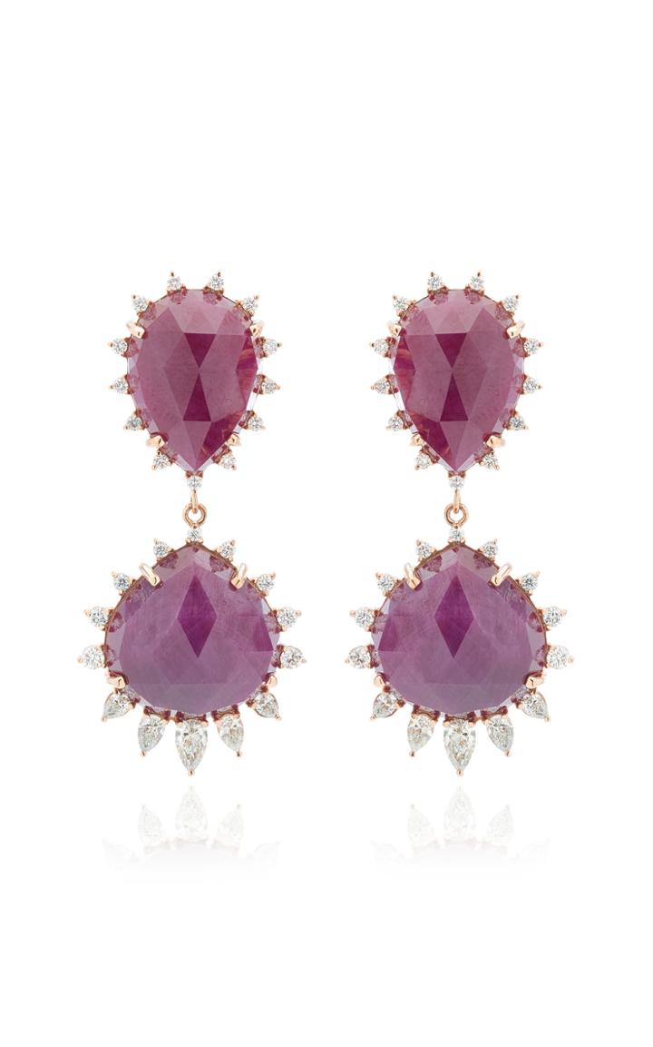 Kathryn Elyse Halo 18k Rose Gold Ruby And Diamond Earrings