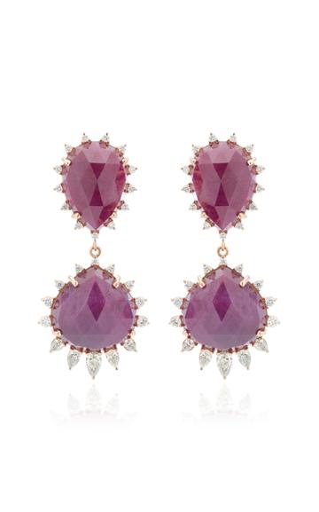 Kathryn Elyse Halo 18k Rose Gold Ruby And Diamond Earrings