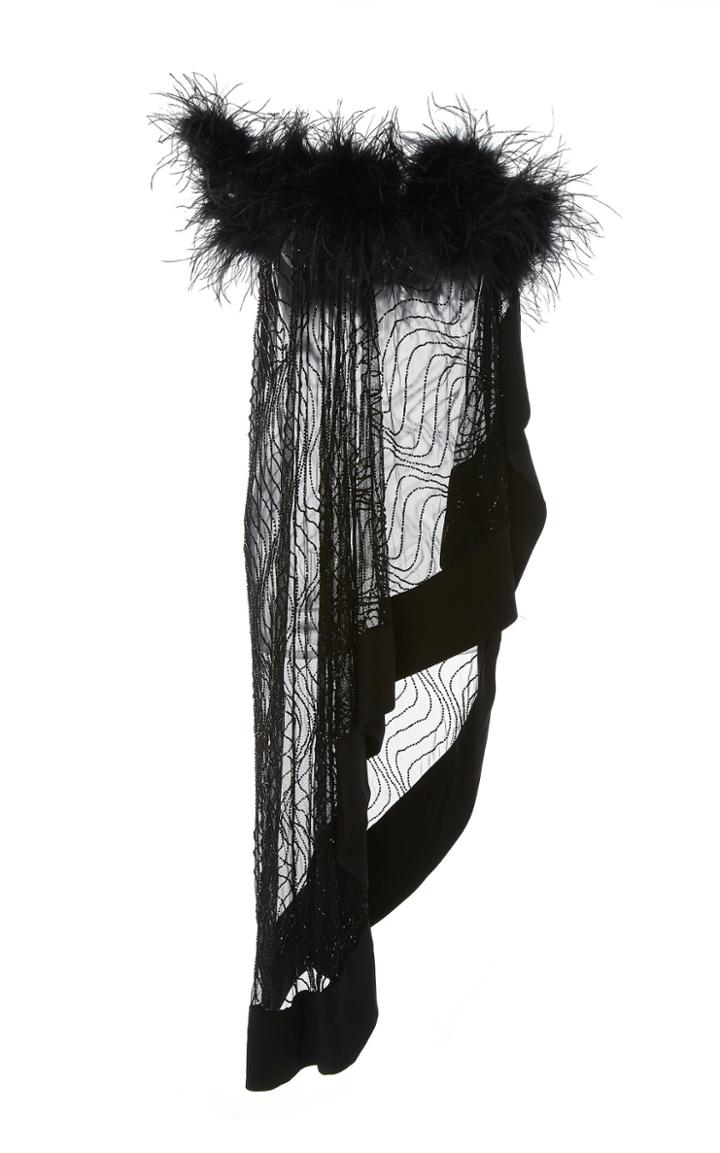 Marei 1998 Gazania Beaded Strapless Dress With Feathers