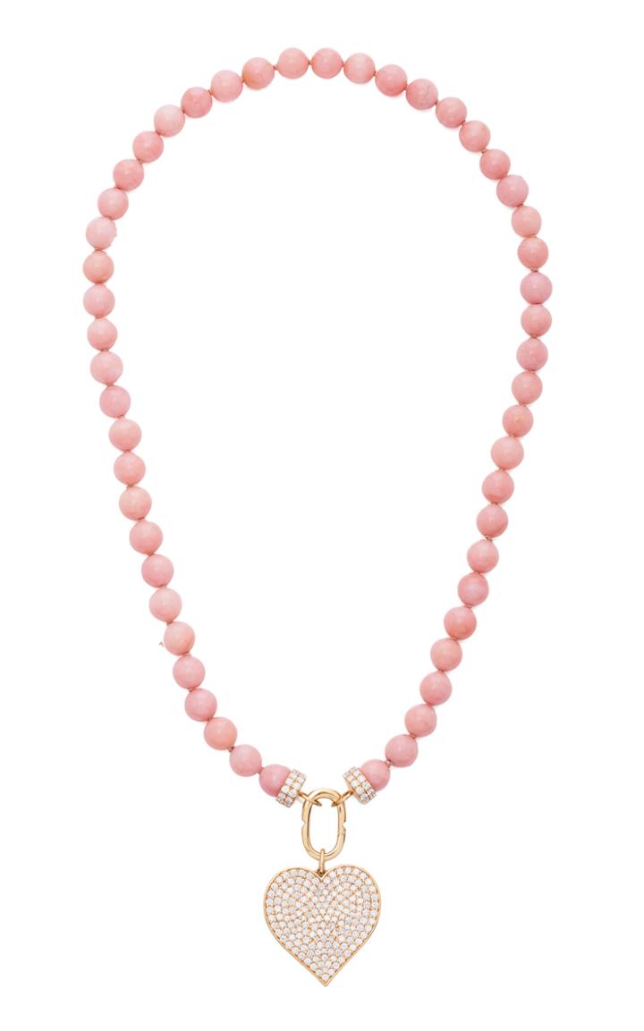 Moda Operandi Sydney Evan 14k Yellow Gold Supersize Pink Opal Necklace Pav Heart Ch