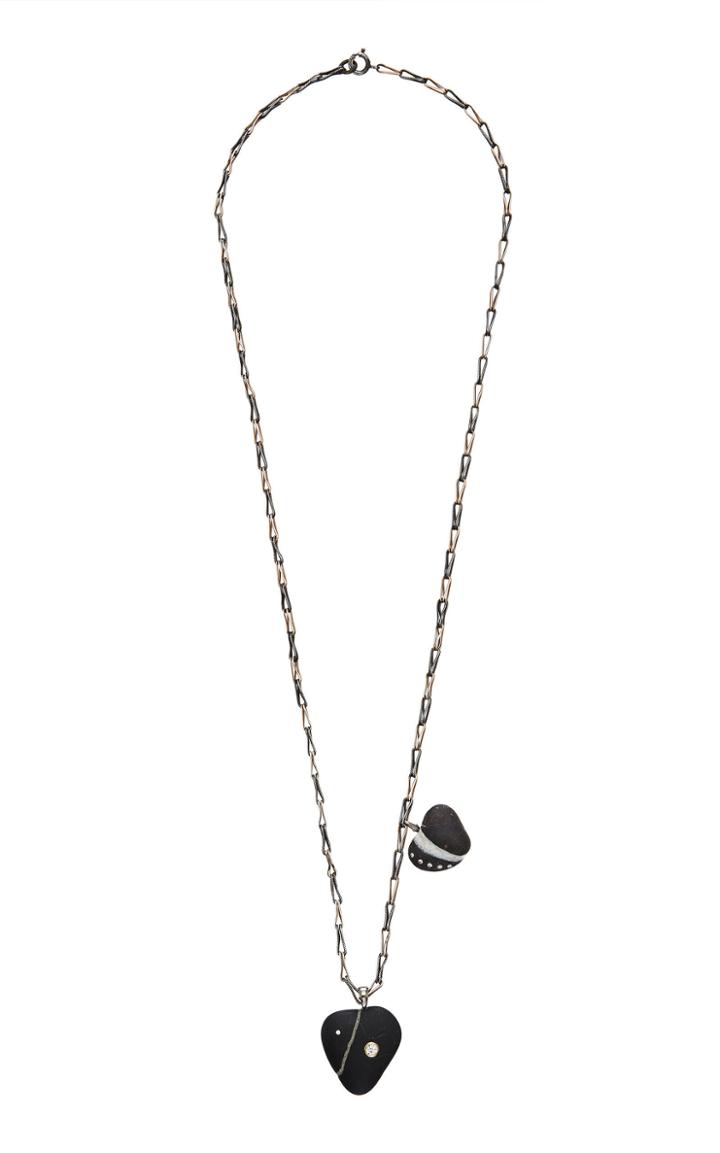Cvc Stones My Heart And Cuoricino Pendants On Antique Niello Chain Necklace