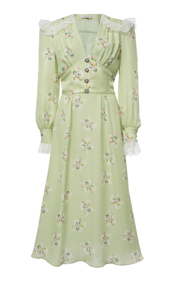 Moda Operandi Alessandra Rich Floral-printed Lace-trimmed Silk Dress