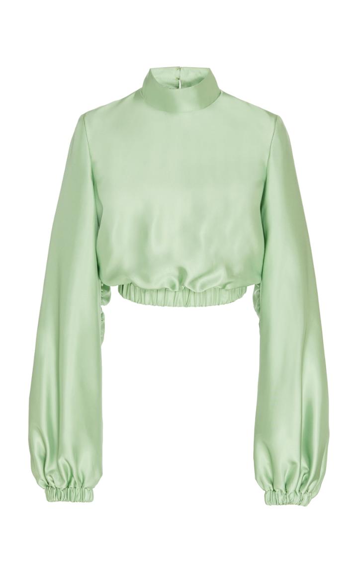Moda Operandi Brandon Maxwell Cropped Gathered Satin Blouse Size: 4