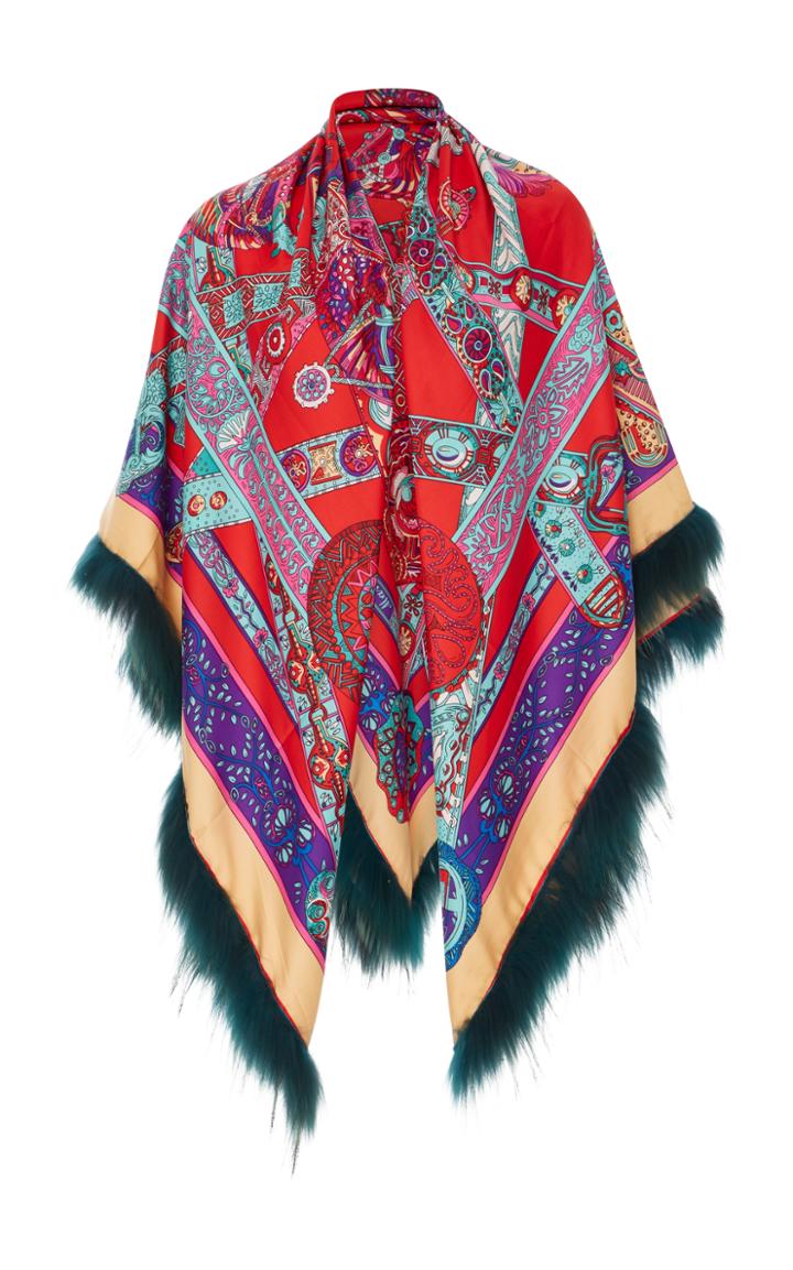 Caban Romantic Red Printed Fur Scarf