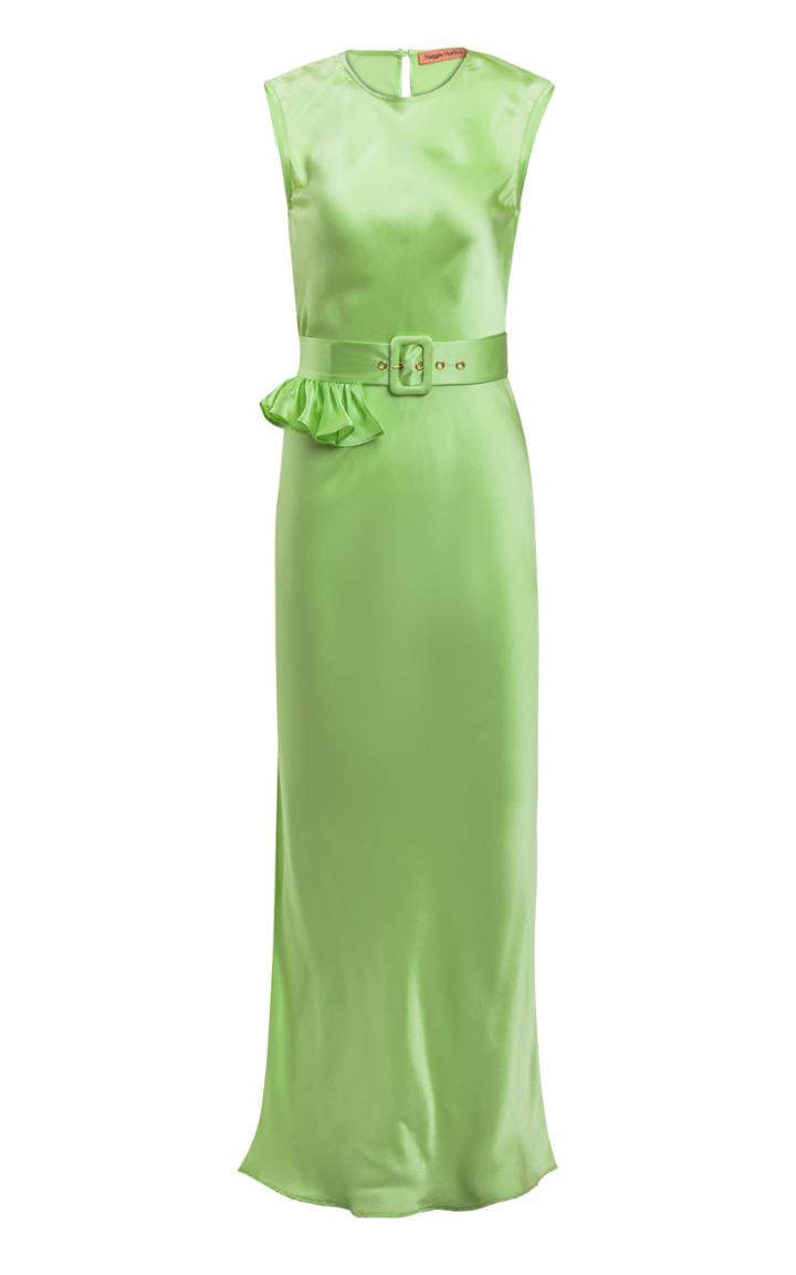 Maggie Marilyn Take A Bite Belted Silk-satin Maxi Dress