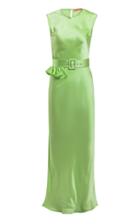 Maggie Marilyn Take A Bite Belted Silk-satin Maxi Dress