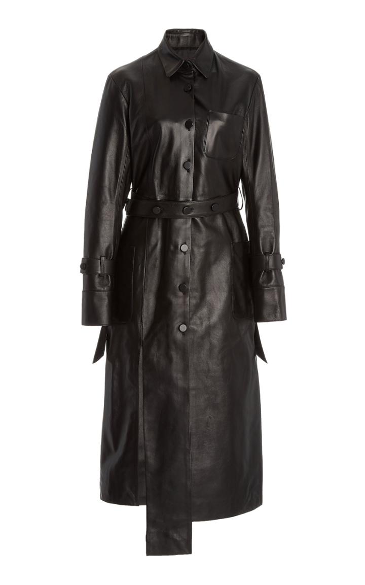 Rokh Belted Asymmetric Leather Shirt Dress