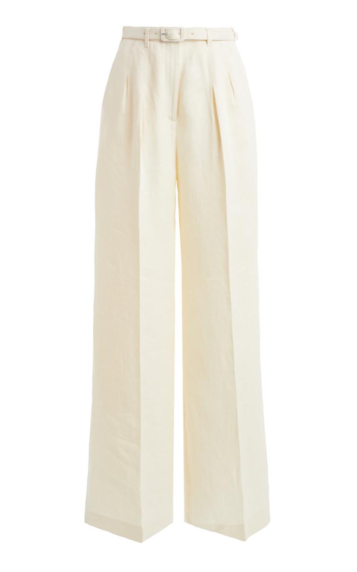 Moda Operandi Gabriela Hearst Vargas Pleated Slub Linen Wide-leg Trousers