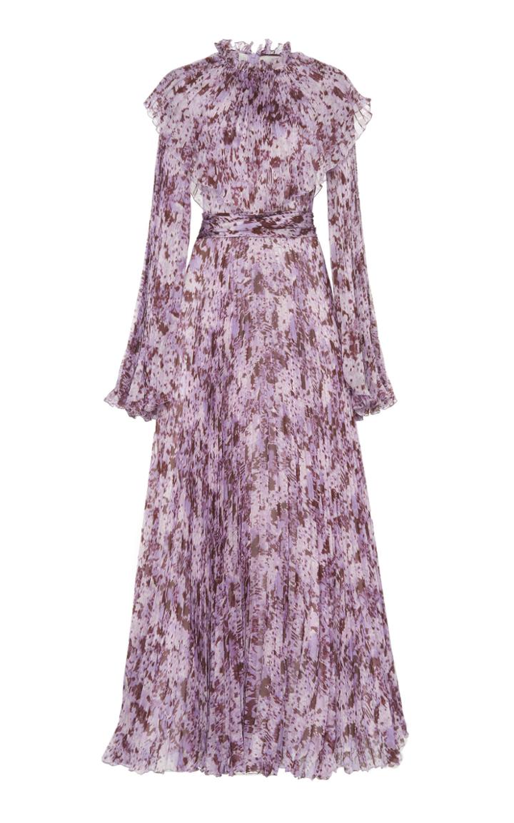 Giambattista Valli Pleated Floral Print Silk Chiffon Dress
