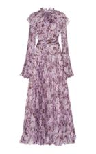 Giambattista Valli Pleated Floral Print Silk Chiffon Dress