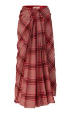 Marni Pleated Front Plaid Wool Midi Skirt