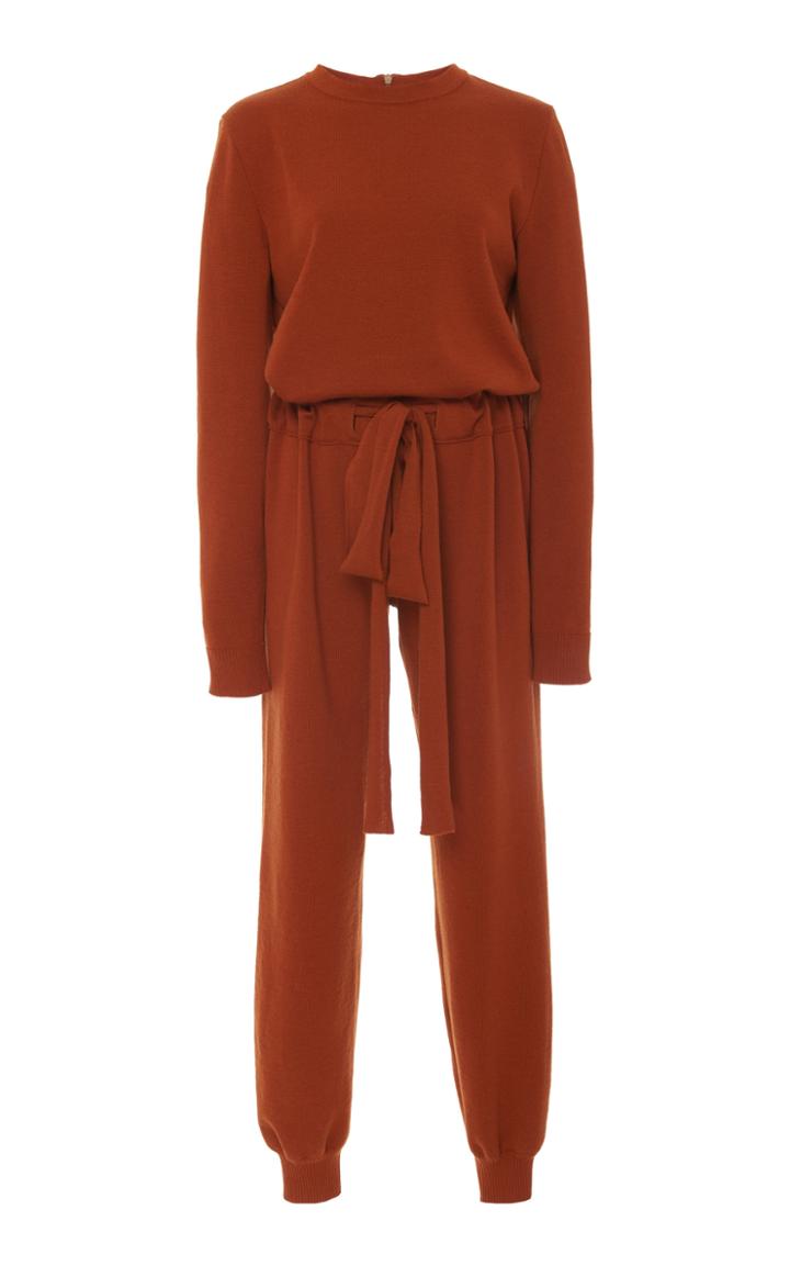 Oscar De La Renta Knit Virgin Wool Long Sleeve Jumpsuit