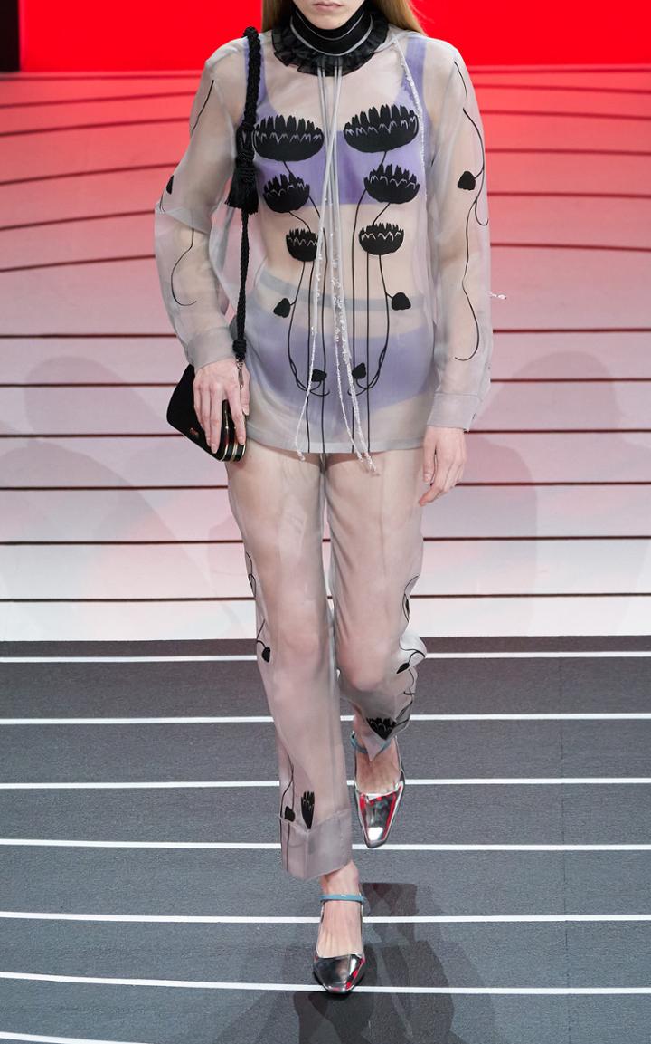 Moda Operandi Prada Mockneck Printed Organza Top