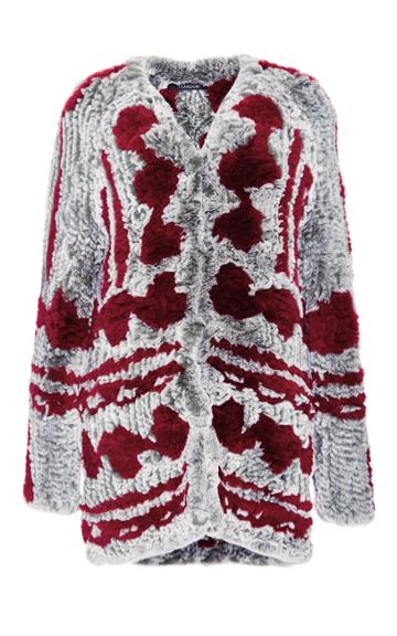 Thakoon Red And Grey Rabbit Fur Cardigan Coat