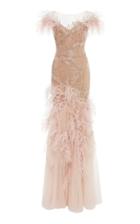 Marchesa Off The Shoulder Feather Gown