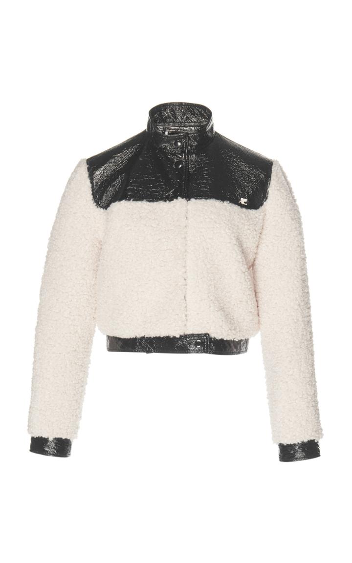 Courrges Cropped Vinyl And Faux Shearling Jacket