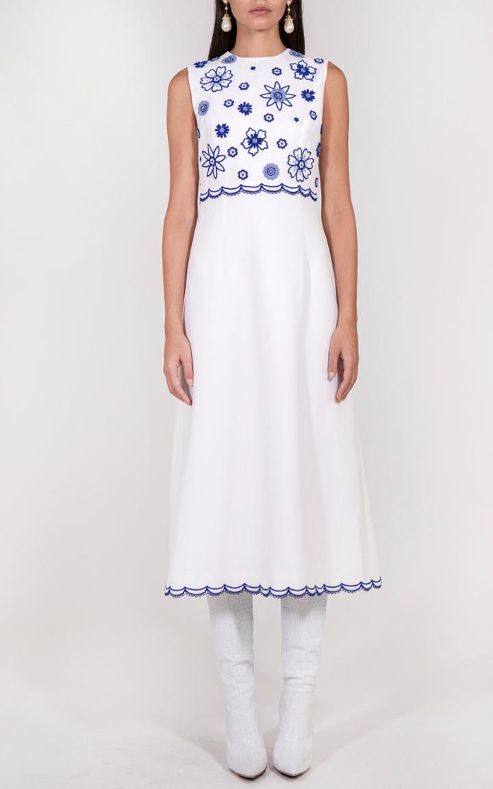 Moda Operandi Andrew Gn Floral Embroidered Crepe Midi Dress