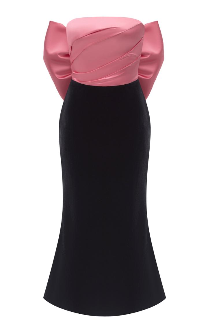 Rasario Bow-detailed Satin And Velvet Midi Dress