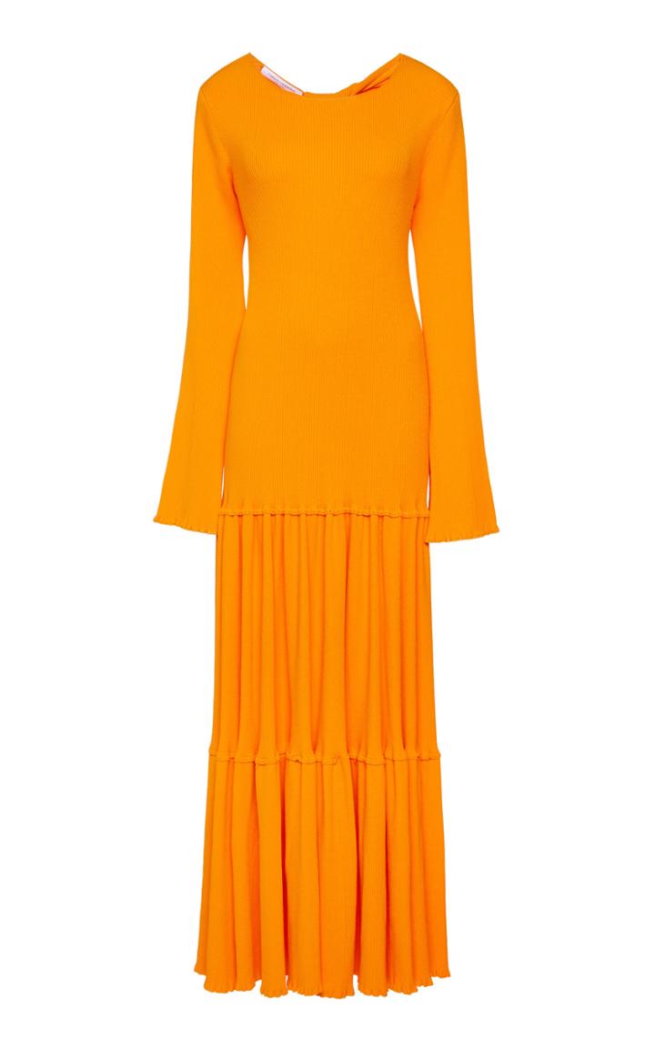 Carolina Herrera Long Sleeve Tiered Knit Dress