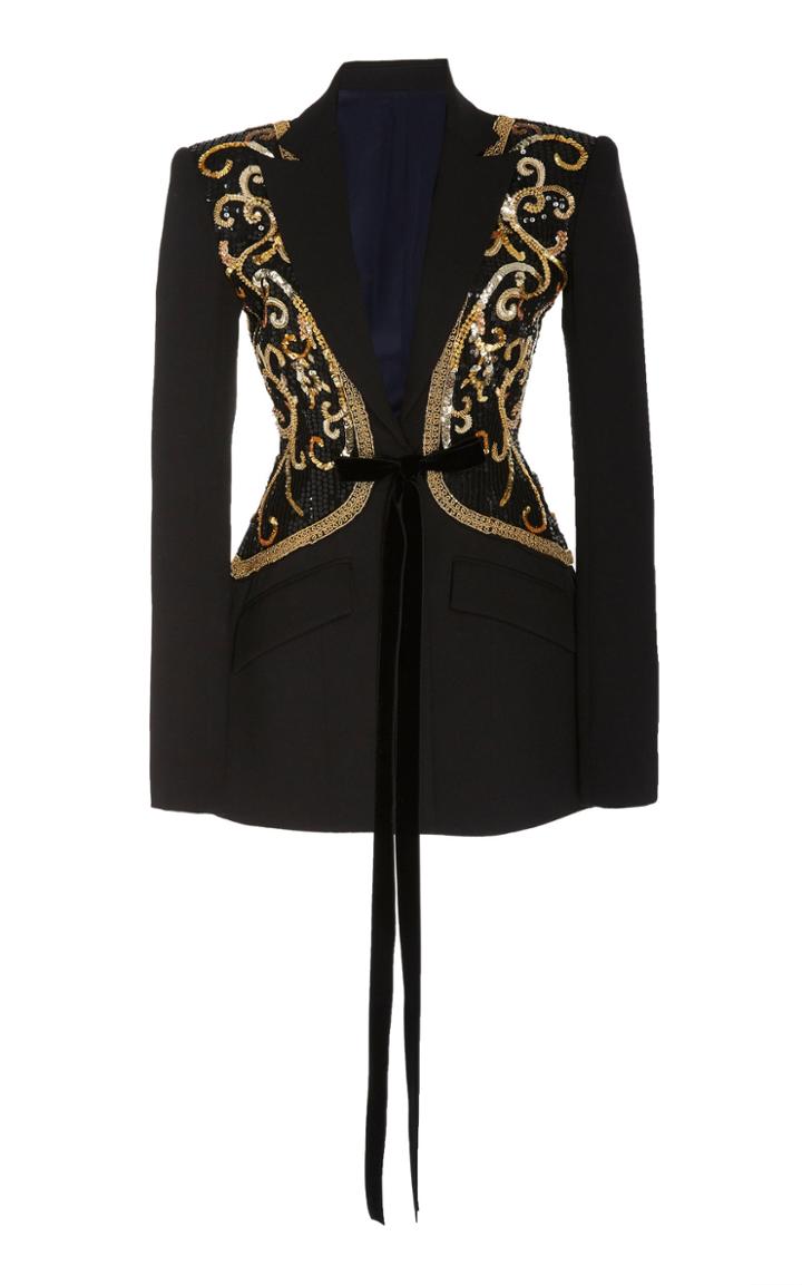 Prabal Gurung Shal Vested Embroidered Silk Blazer Jacket
