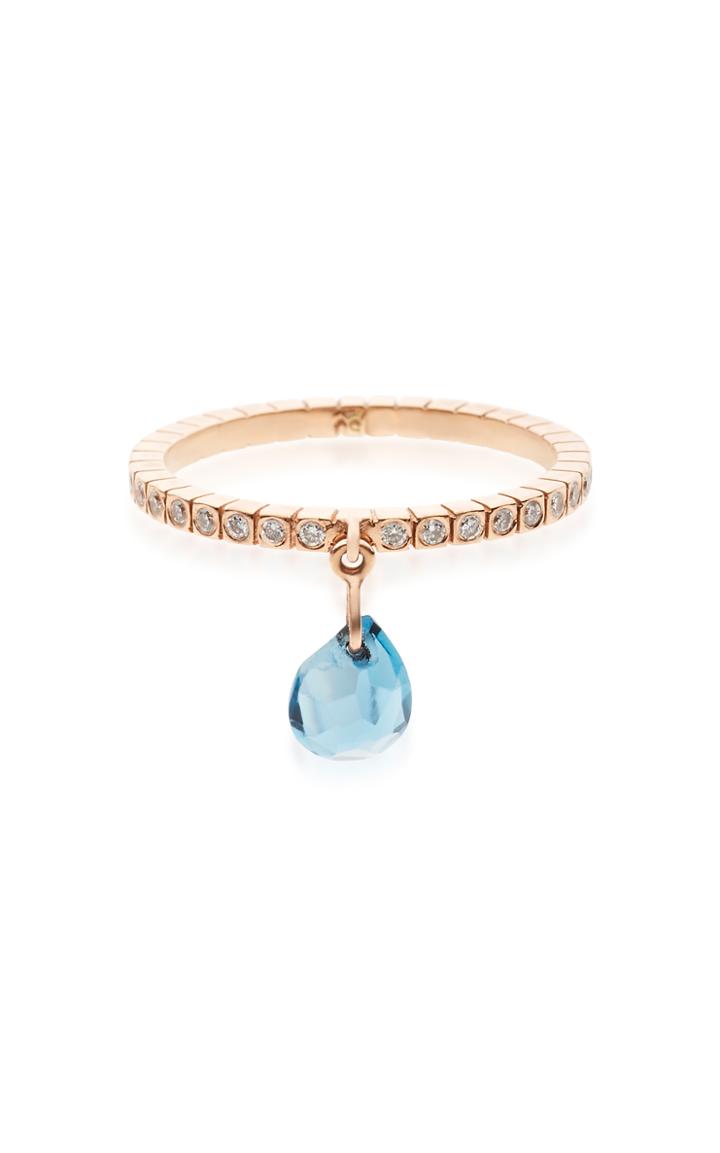 Diane Kordas Single Diamond Band Ring With London Blue Topaz Drop