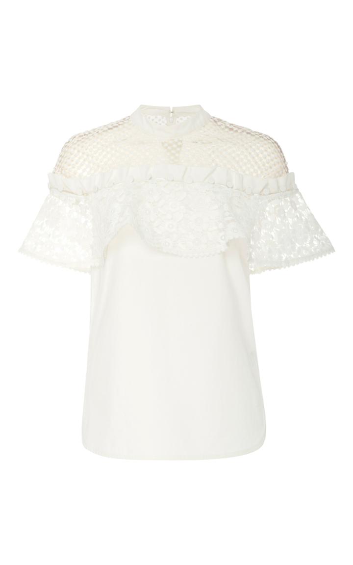 Self Portrait Lace-paneled Cotton Top