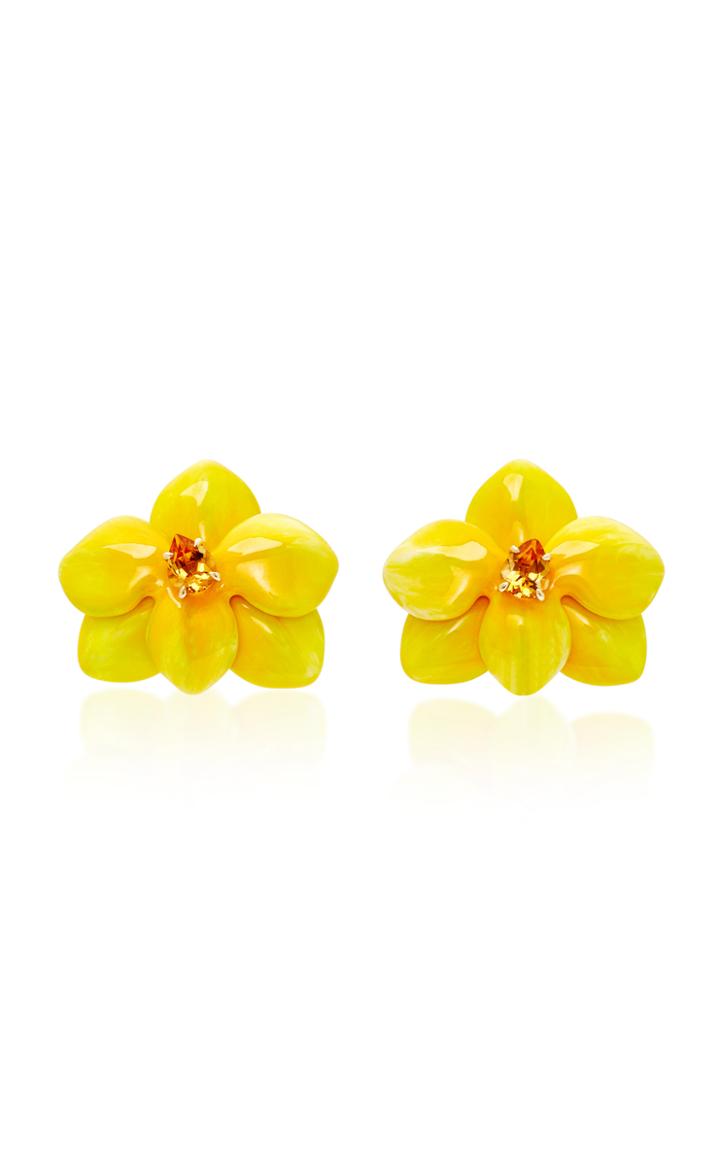 Sabbadini White Gold And Citrine Flower Earrings