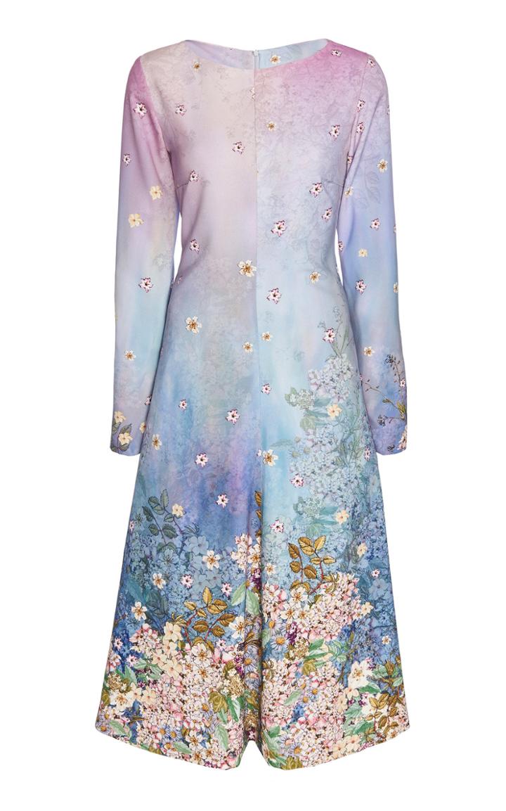 Luisa Beccaria Floral Printed Cady Midi Dress